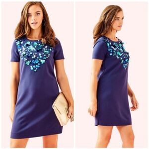 Lilly Pulitzer Havyn Embellished Shift Dress Women's 6 Navy Blue Whimsy NWT